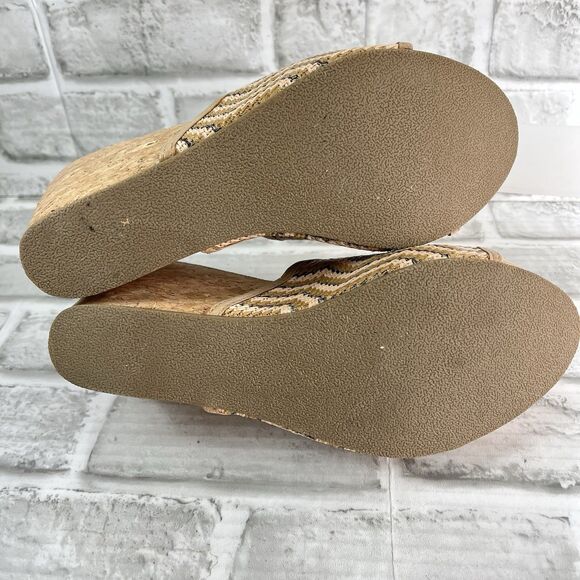 Blowfish Malibu Women's Size 7.5 Tan Chevron Woven Cork Platform Wedge Slides - Picture 7 of 11